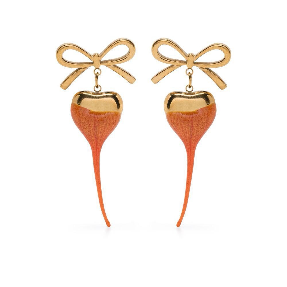 Ottolinger Gold and Orange Bow Heart Drop Earrings Avant-Garde Designer Jewelry